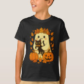Ghost Holding Black Cat Halloween Pumpkins Autumn  T-shirt (Voorkant)
