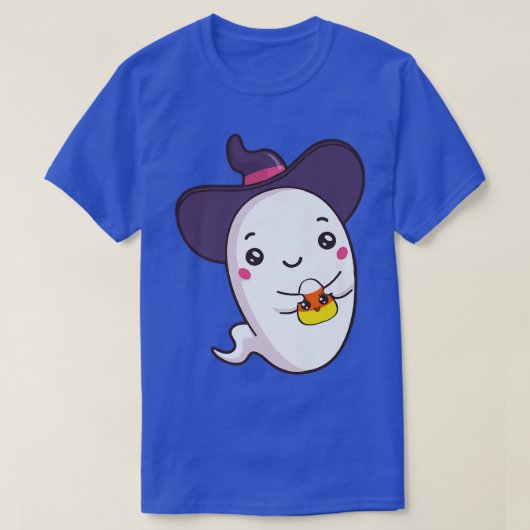 Ghost Holding Candy Corn Cute Funny Halloween Cost T-shirt (Design voorkant)