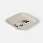 Ghost holding pumpkin and wearing witch hat papieren bordje (Gebogen)