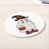 Ghost holding pumpkin and wearing witch hat ronde kartonnen onderzetter (Gebogen)
