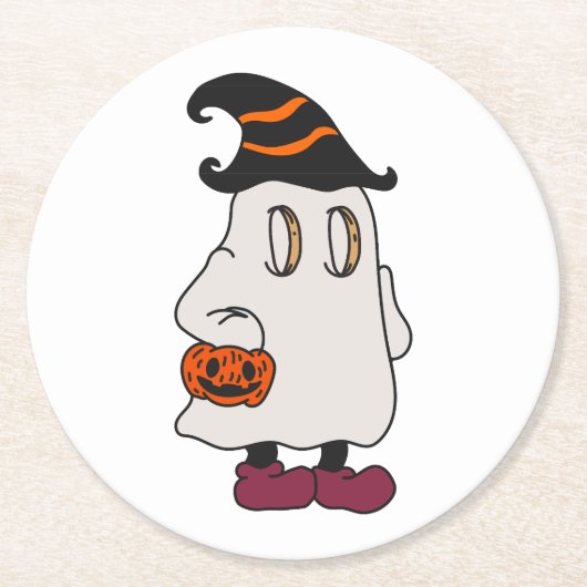 Ghost holding pumpkin and wearing witch hat ronde kartonnen onderzetter (Voorkant)