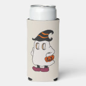 Ghost holding pumpkin and wearing witch hat seltzer blikjeskoeler (Seltzer Voorkant)