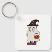 Ghost holding pumpkin and wearing witch hat sleutelhanger (Voorkant)