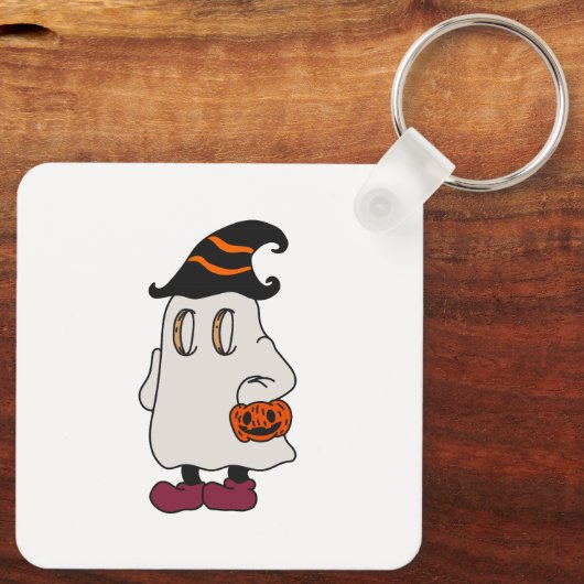 Ghost holding pumpkin and wearing witch hat sleutelhanger (Achterkant)