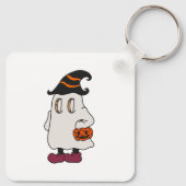 Ghost holding pumpkin and wearing witch hat sleutelhanger (Achterkant)
