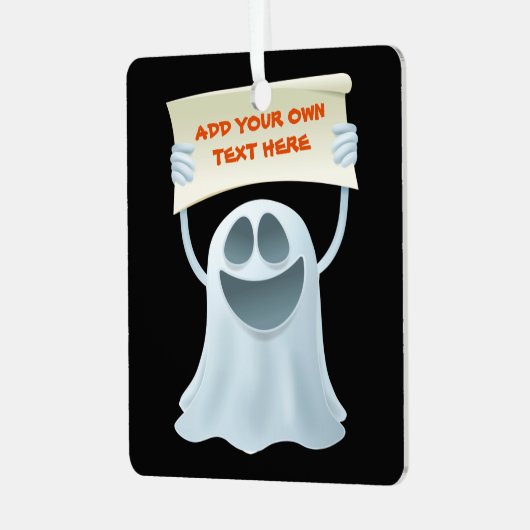 Ghost holding text metalen ornament (Voorkant links)