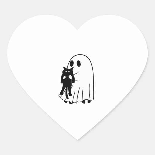 Ghost Holding Zwart Kat Halloween Vriendschap Them Hart Sticker (Voorkant)
