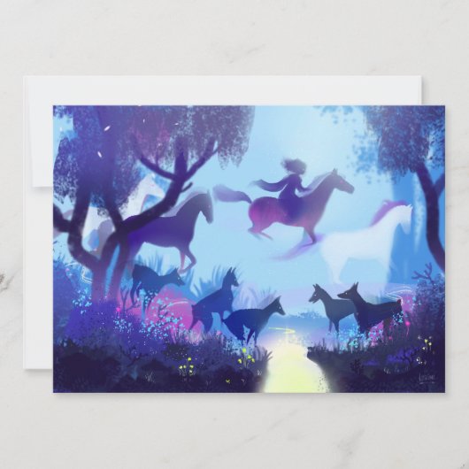 Ghost Horses in het nachtbos Feestdagenkaart (Voorkant)