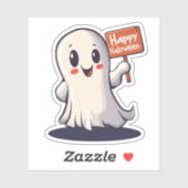 Ghost houdt een gelukkig Halloween-teken vast Sticker (Vel)