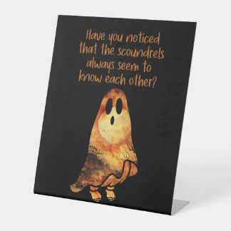 Ghost Humor Halloween Funny Serious Questioning Reclamebord Met Voetstuk