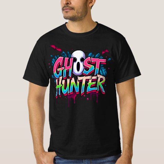 Ghost Hunter Paranormal Graffiti Quote Zwart T-shirt (Voorkant)
