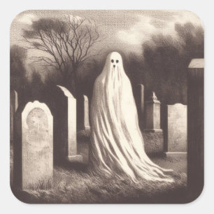 Ghost in Graveyard Illustratie Sticker