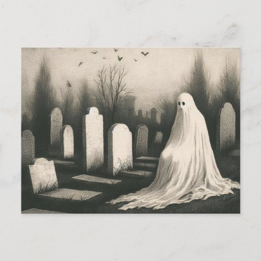 Ghost in Graveyard Spooky  Illustratie Briefkaart (Voorkant)