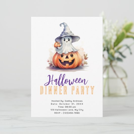 Ghost in Grey Witches Pet Halloween Dinner Party Kaart (Staand voorkant)