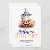 Ghost in Grey Witches Pet Halloween Dinner Party Kaart (Voorkant / Achterkant)