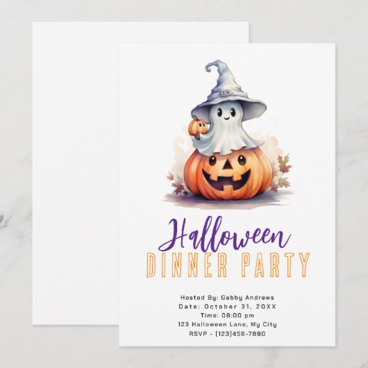 Ghost in Grey Witches Pet Halloween Dinner Party Kaart (Voorkant / Achterkant)