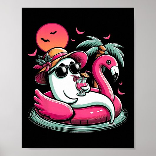 Ghost in Lifebuoy Flamingo op een zwembad Float Su Poster (Voorkant)