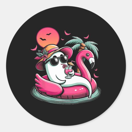 Ghost in Lifebuoy Flamingo op een zwembad Float Su Ronde Sticker (Voorkant)