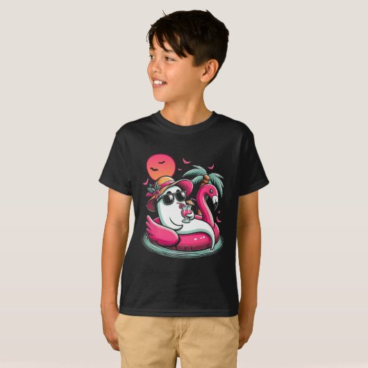 Ghost in Lifebuoy Flamingo op een zwembad Float Su T-shirt (Voorkant volledig)