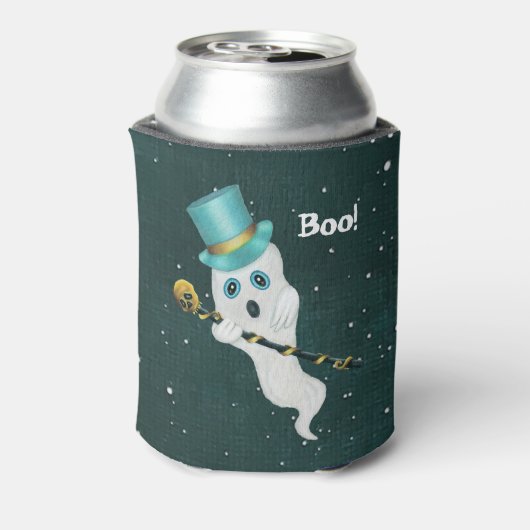 Ghost in Night Sky top Hat Skull Cane Blikjeskoeler (Blikje Achterkant)