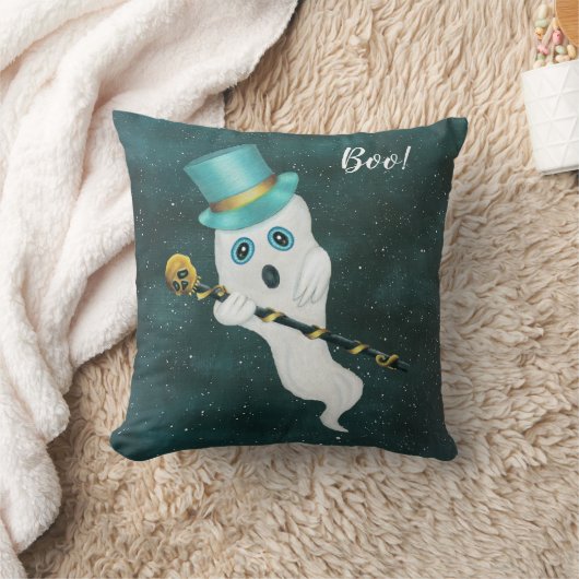 Ghost in Night Sky Top Hat Skull Cane Kussen (Deken)