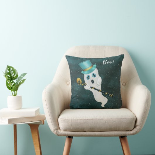 Ghost in Night Sky Top Hat Skull Cane Kussen (Stoel)