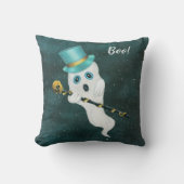 Ghost in Night Sky Top Hat Skull Cane Kussen (Voorkant)