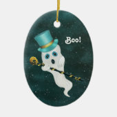 Ghost in Sterrennacht Sky Top Hat Skull Keramisch Ornament (Voorkant)