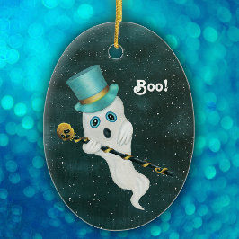 Ghost in Sterrennacht Sky Top Hat Skull Keramisch Ornament