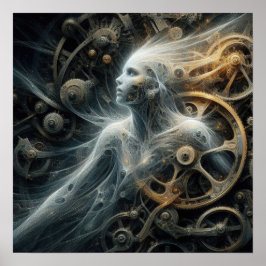 Ghost in the Machine: Een Steampunk Abstracte Kuns Poster