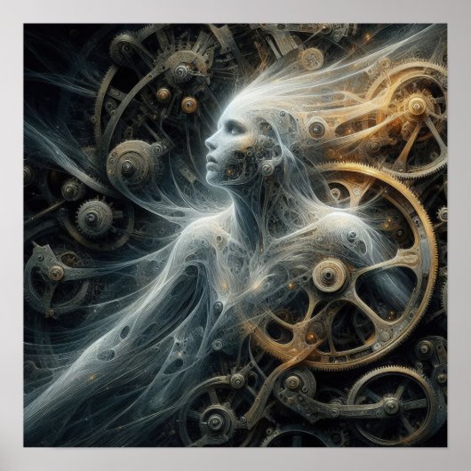 Ghost in the Machine: Een Steampunk Abstracte Kuns Poster (Voorkant)