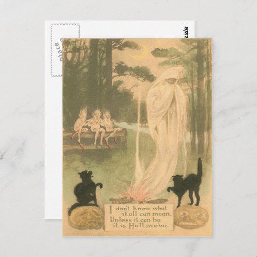 Ghost Jack O Lantern Black Cat Elves Briefkaart (Voorkant / Achterkant)