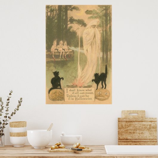 Ghost Jack O Lantern Black Cat Elves Poster (Keuken)