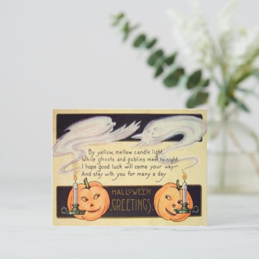 Ghost Jack O Lantern Candles  Halloween Briefkaart (Staand voorkant)