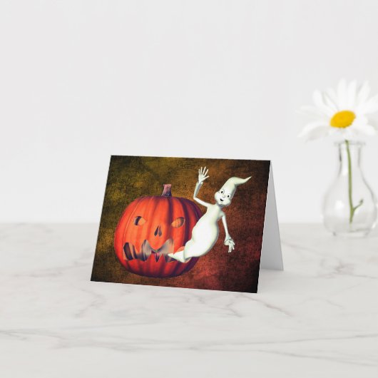 Ghost Jack O Lantern Cute Halloween Note Kaart (Kleine Plant)