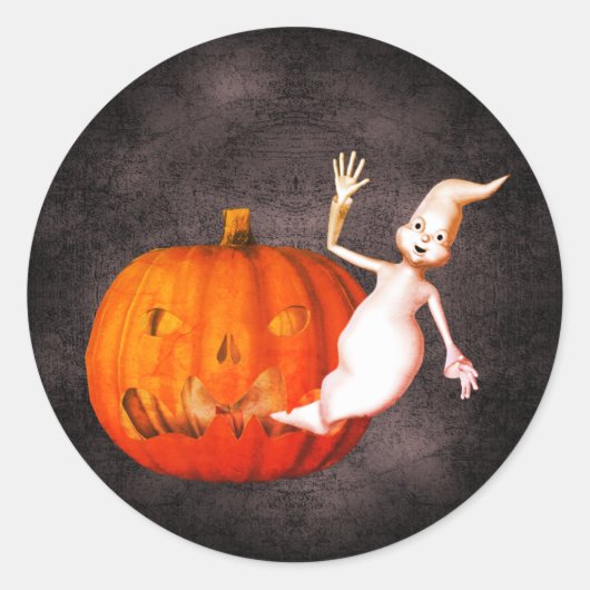 Ghost Jack O Lantern Halloween Funny Ronde Sticker (Voorkant)