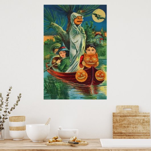Ghost Jack O Lantern Owl Full Moon Poster (Keuken)