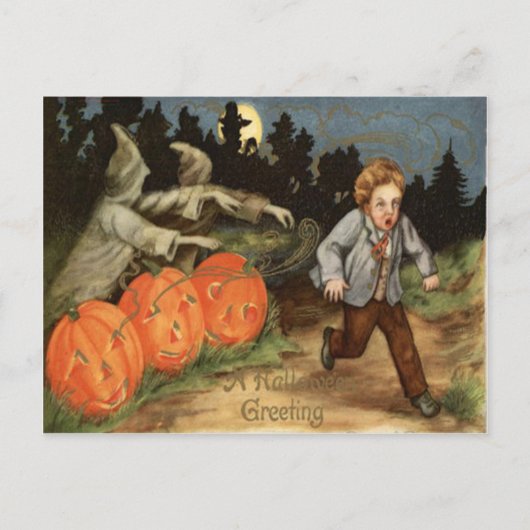 Ghost Jack O' Lantern Scared Boy Moon Briefkaart (Voorkant)