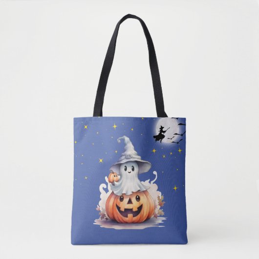 Ghost Jack-O' Lantern Volle Maan Sterren Halloween Tote Bag (Voorkant)