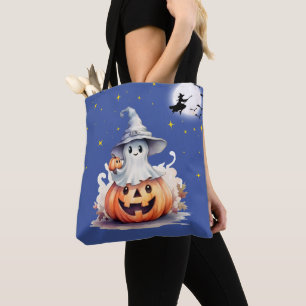 Ghost Jack-O' Lantern Volle Maan Sterren Halloween Tote Bag