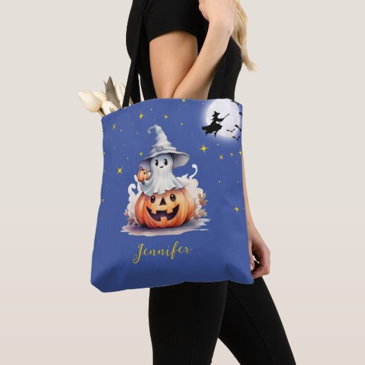 Ghost Jack-O' Lantern Volle Maan Sterren Halloween Tote Bag (Dichtbij)