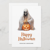 Ghost Jack O'Lantern Happy Halloween Kaart (Voorkant / Achterkant)