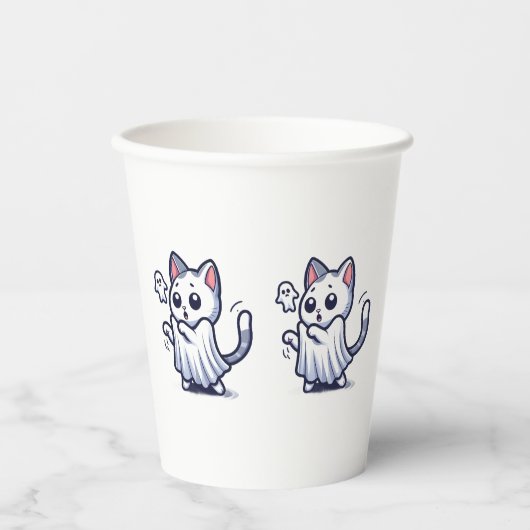 Ghost Kat Halloween kostuum Papieren Bekers (Voorkant)