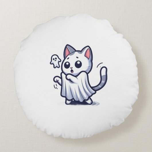 Ghost Kat Halloween kostuum Rond Kussen (Achterkant)