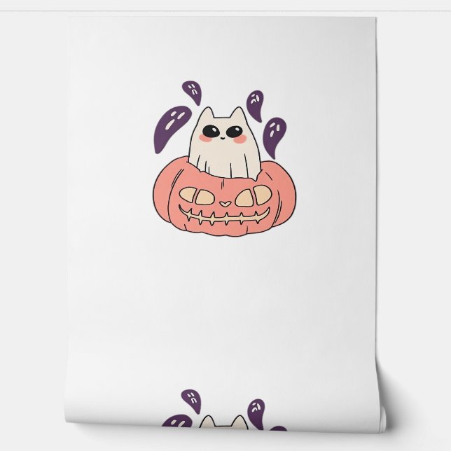 Ghost Kat in een pompoen Classic T-Shirt Behang (Afrollen)