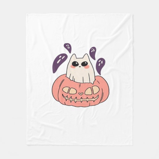 Ghost Kat in een pompoen Classic T-Shirt Fleece Deken (Voorkant)