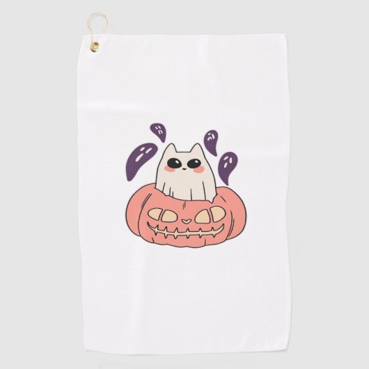 Ghost Kat in een pompoen Classic T-Shirt Golfhanddoek (Voorkant)