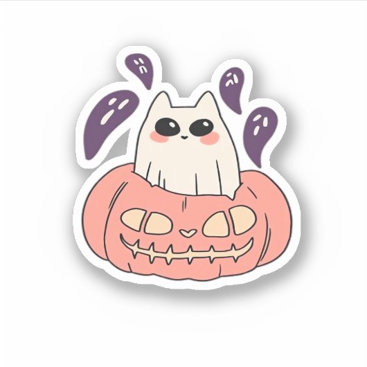 Ghost Kat in een pompoen Classic T-Shirt Sticker (Voorkant)