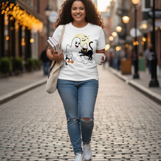 Ghost Kitten Grappig Halloween Gift - Retro Hallow Tri-Blend Shirt