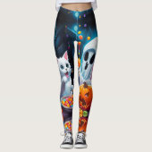 Ghost Kitten Pompoen Snoep Halloween Leggings (Voorkant)